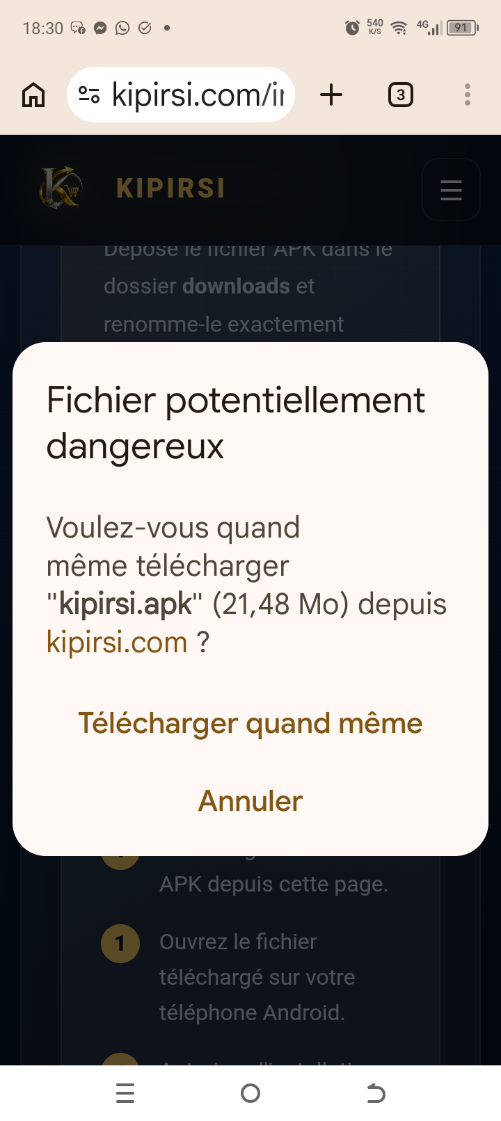 Téléchargement du fichier APK